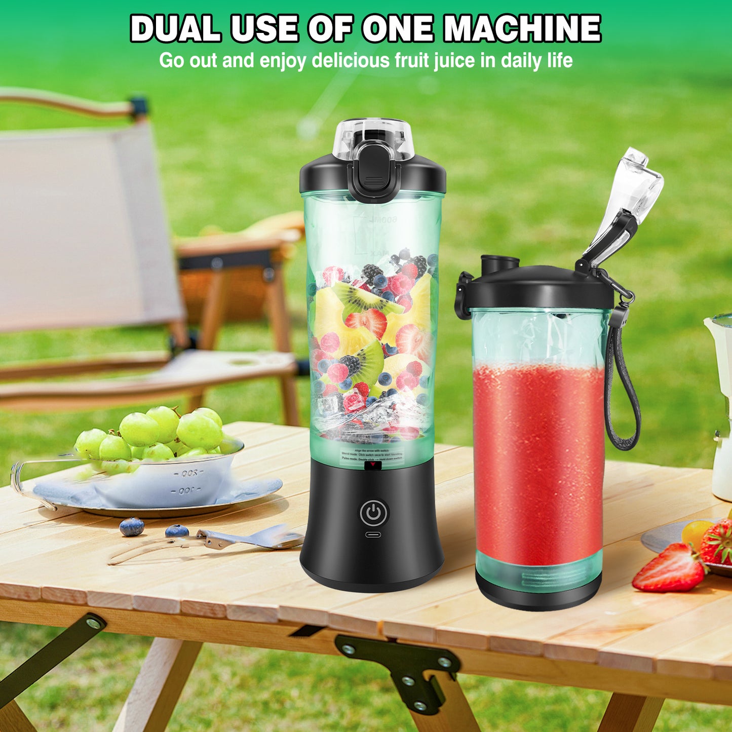 Portable Blender Professional 2 In 1 600ML Electric Juicer Fruit Mixers USB Rechargeable Smoothie Mini Blender Personal Juicer