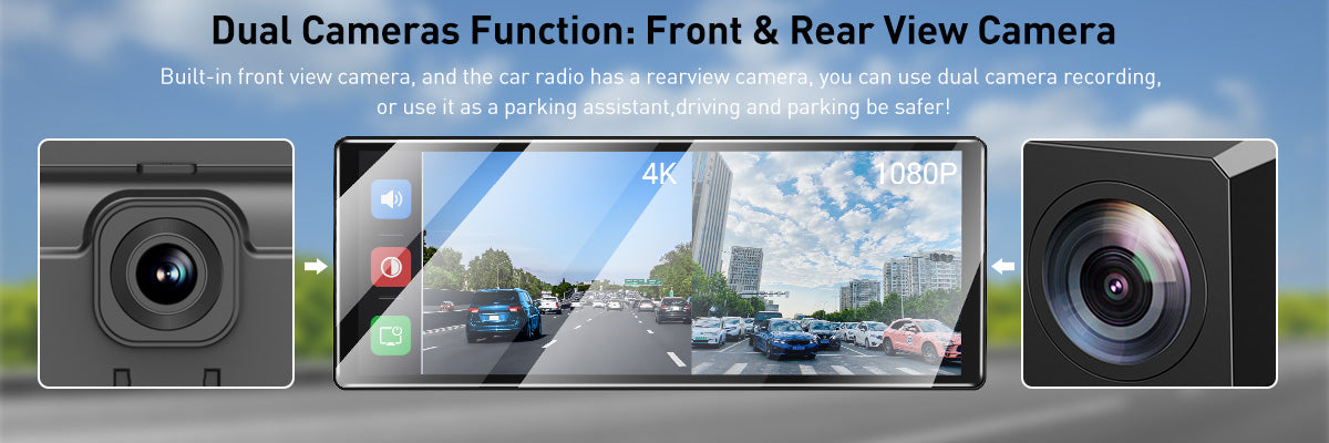 Modern Car Upgrade Dash Cam Touch Screen Car Stereo Rearview ESSGOO 10.26" 4K Wireless Apple Carplay Android Auto Dual Len Recorder Dashboard