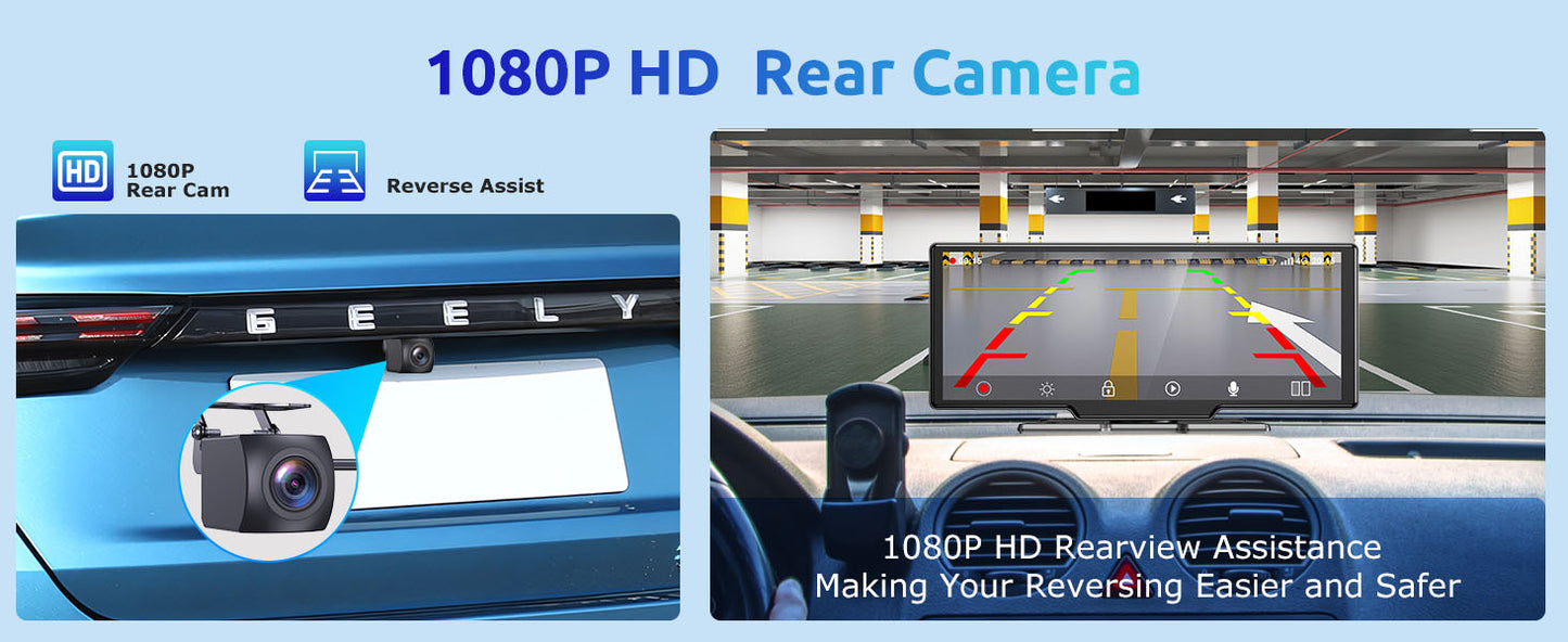 Modern Car Upgrade Dash Cam Touch Screen Car Stereo Rearview ESSGOO 10.26" 4K Wireless Apple Carplay Android Auto Dual Len Recorder Dashboard