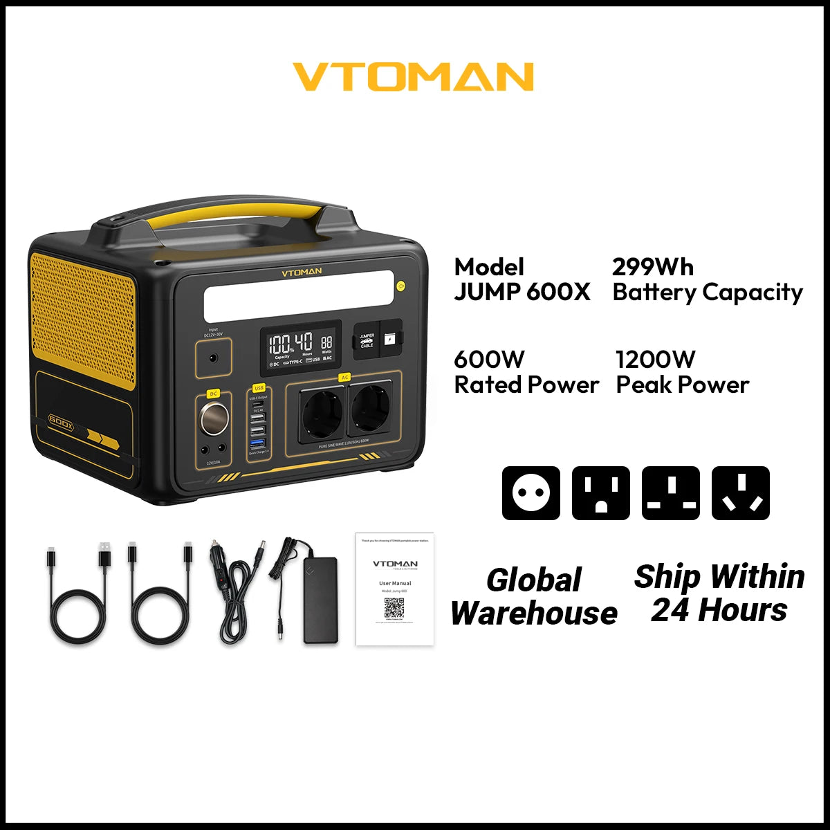 Power Station/Bank Portable Camping VTOMAN JUMP 600X 299Wh LiFeP04 Battery Emergency Backup High-power Power Supply Equipment Generator