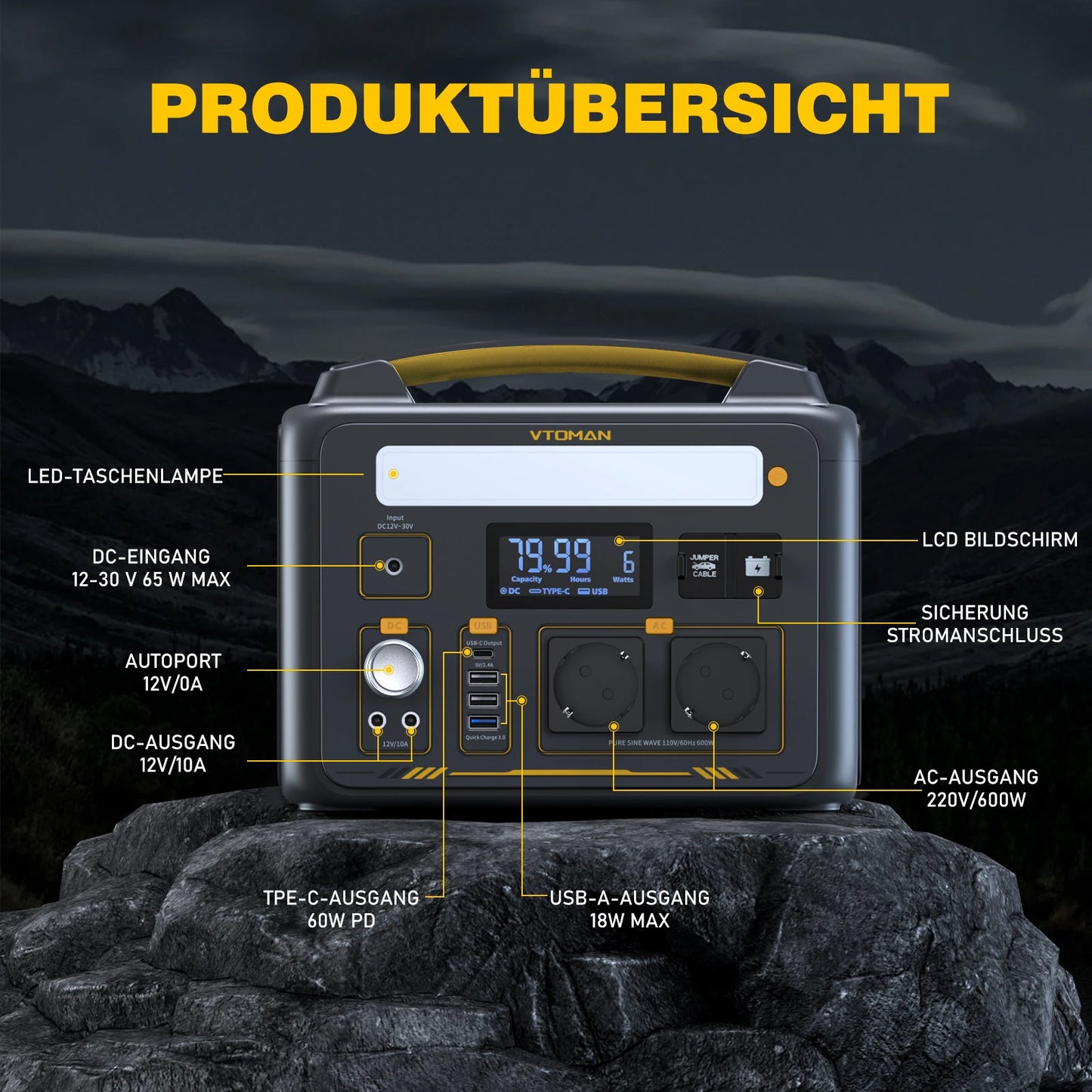 Power Station/Bank Portable Camping VTOMAN JUMP 600X 299Wh LiFeP04 Battery Emergency Backup High-power Power Supply Equipment Generator