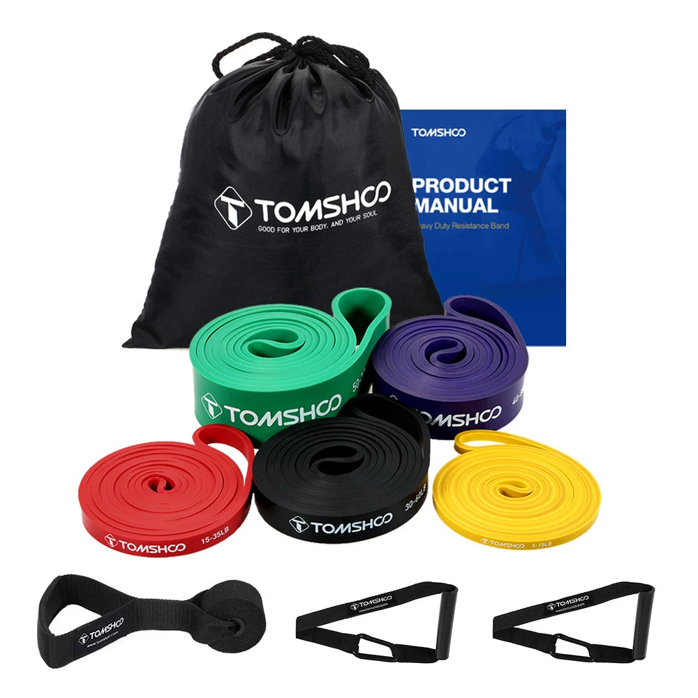 Portable Workout Pull Up Assist Bands Set Resistance Loop Bands 5 Packs Powerlifting Exercise Stretch Bands with Door Anchor and Handles