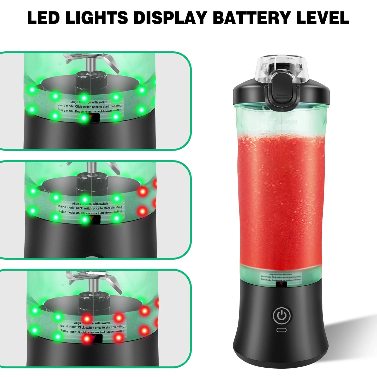 Portable Blender Professional 2 In 1 600ML Electric Juicer Fruit Mixers USB Rechargeable Smoothie Mini Blender Personal Juicer