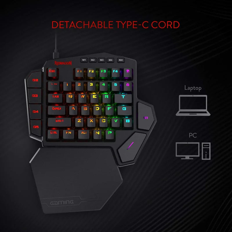 Redragon One-Handed RGB Mechanical Gaming Keyboard K585 DITI,Wrist Rest 42 Keys Type-C Professional Gaming Keypad Hot-Swappable
