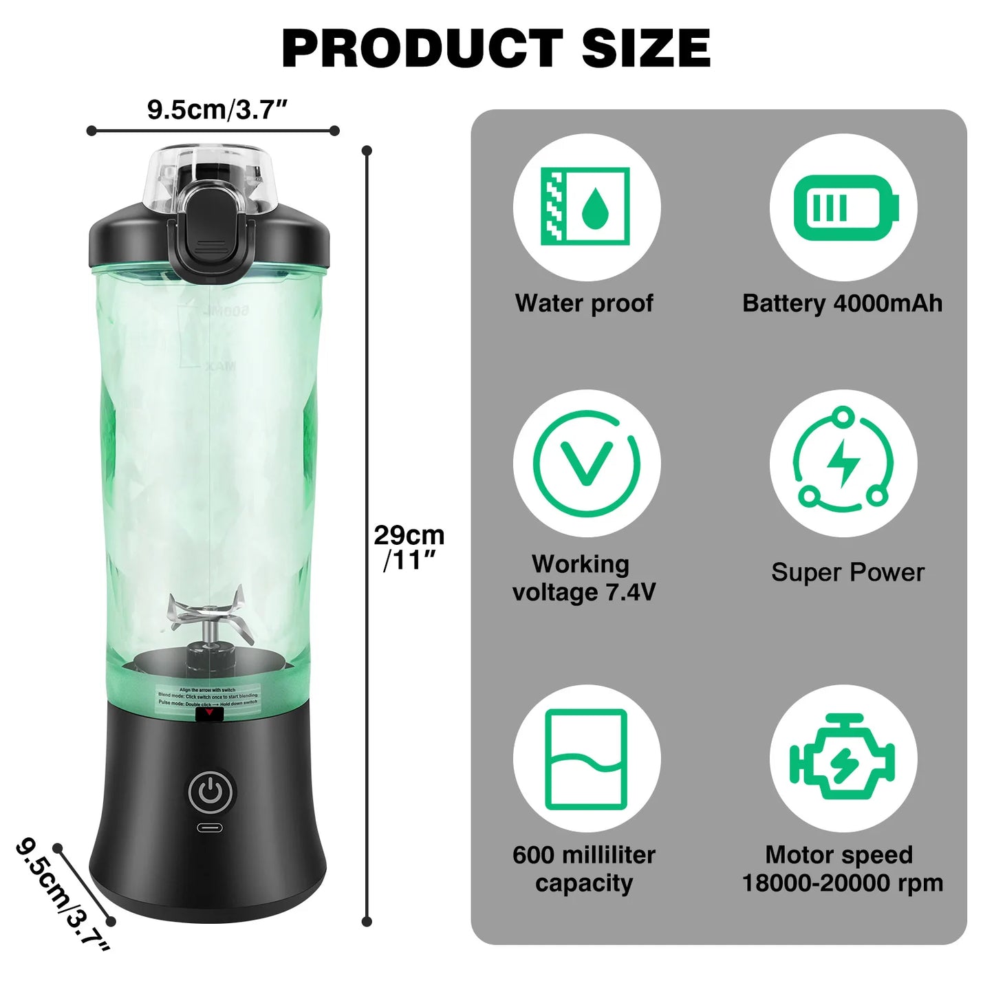 Portable Blender Professional 2 In 1 600ML Electric Juicer Fruit Mixers USB Rechargeable Smoothie Mini Blender Personal Juicer