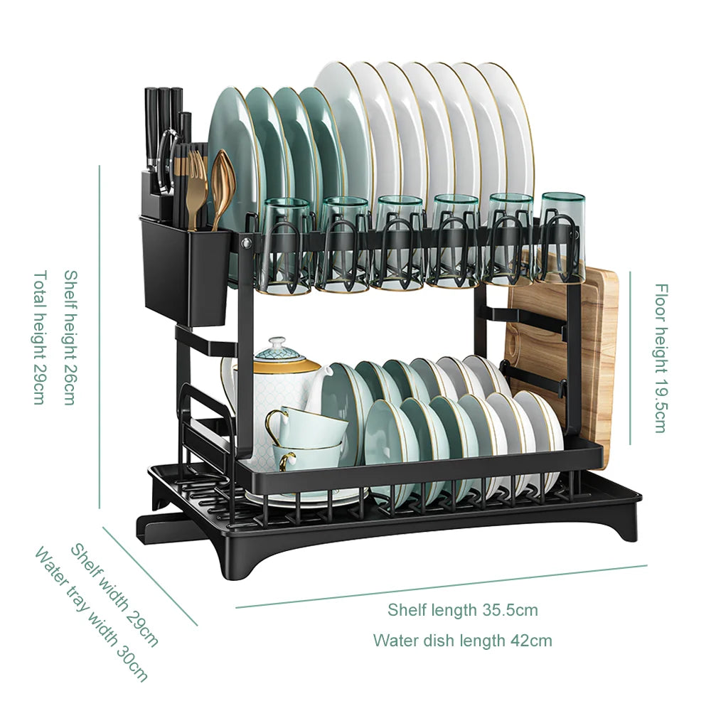 2 Tier Dish Drying Rack Dish Drainer Drying Rack with Drainer and Kitchen Countertop Utensil Holder Dish Drainer for Dish & Cup