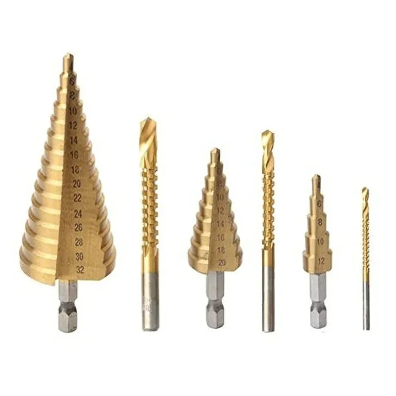 Titanium Coated Drill Bit 6 PCS/set Including 3 Sizes of Step Drill Bits Twist Drill Bits for Metalworking Woodworking