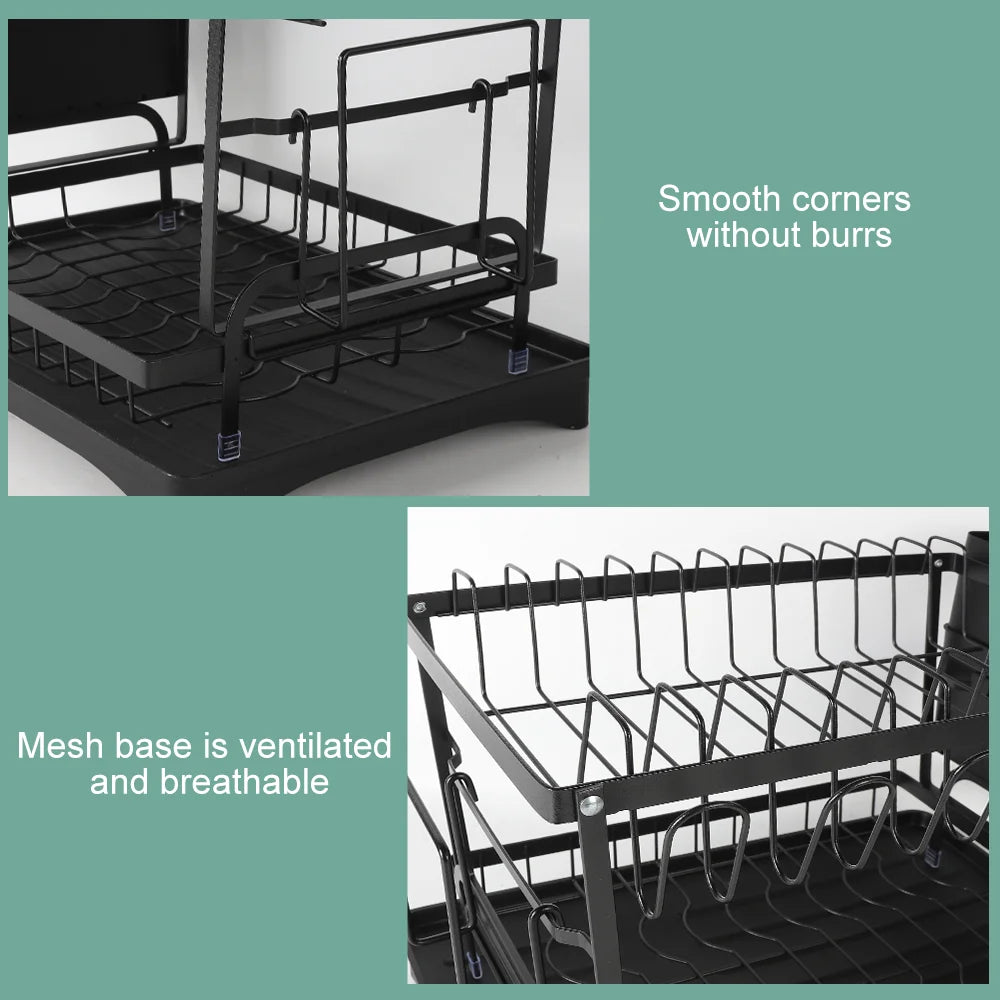2 Tier Dish Drying Rack Dish Drainer Drying Rack with Drainer and Kitchen Countertop Utensil Holder Dish Drainer for Dish & Cup
