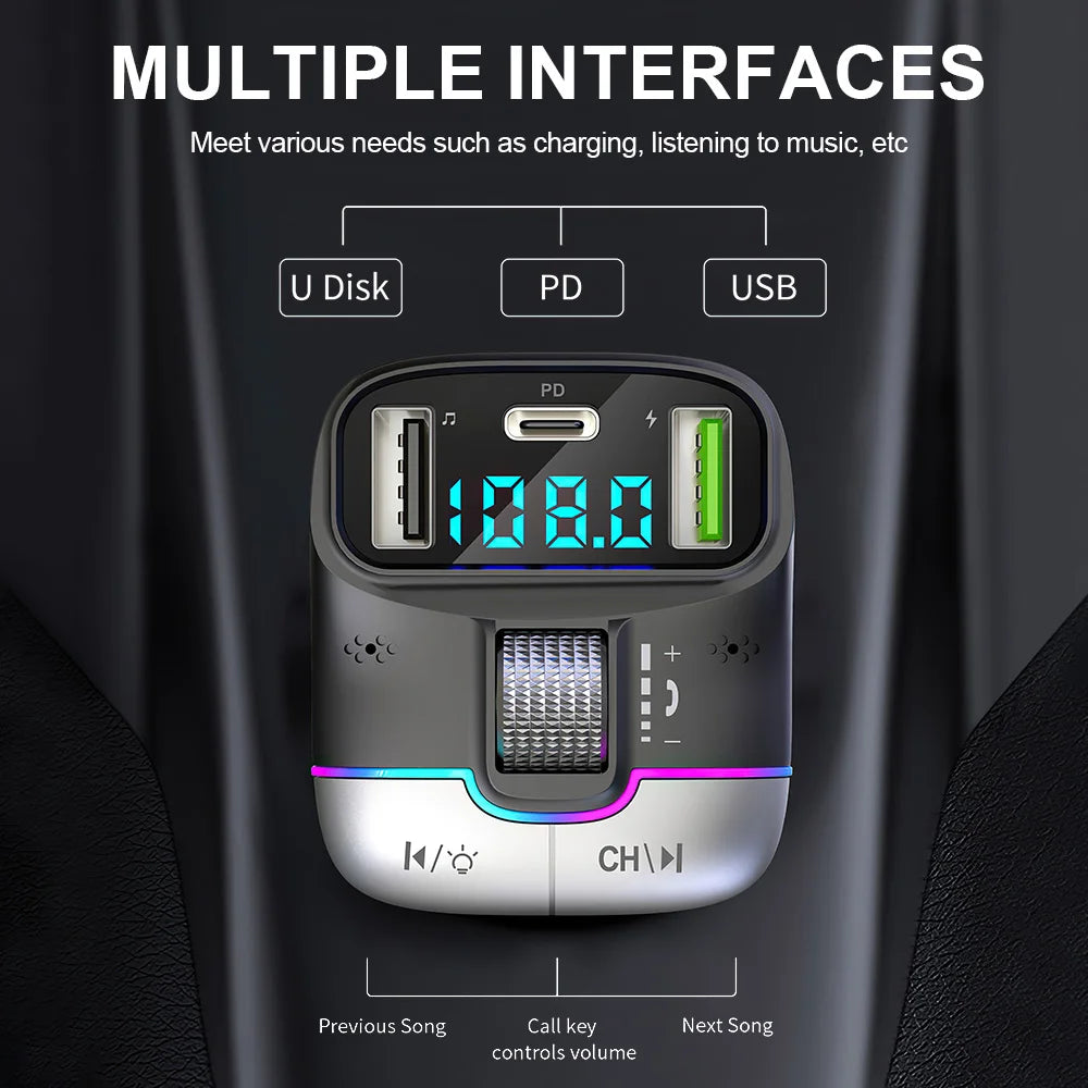 Bluetooth 5.3 Fm Transmitter Wireless No Car Bluetooth Solution Dual USB PD Adapter MP3 Player 3.1A Fast Charger Car Accessories