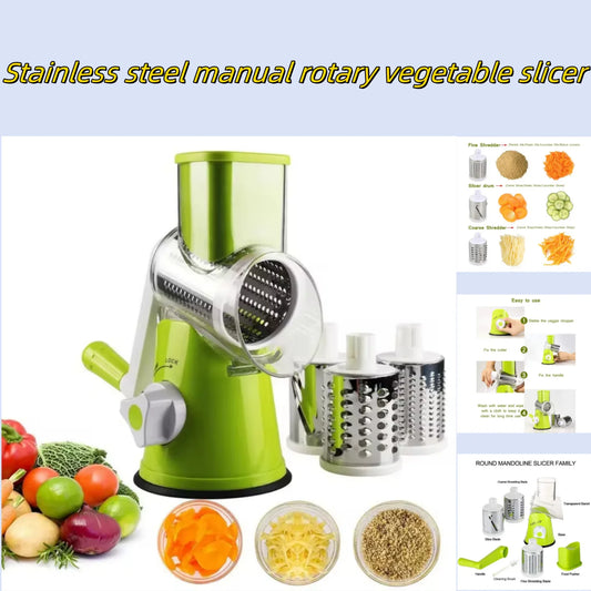 Kitchen Stainless Steel Manual Rotating Quick Vegetable/Cheese Slicer with 3 Sharp Stainless Steel Buckets Vegetable Cheese Chopper