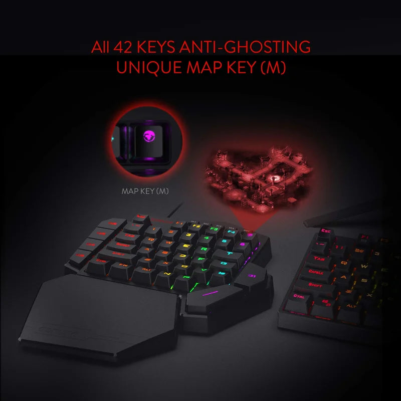 Redragon One-Handed RGB Mechanical Gaming Keyboard K585 DITI,Wrist Rest 42 Keys Type-C Professional Gaming Keypad Hot-Swappable