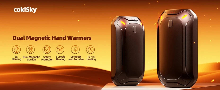 Hand Warmers 2 Pack Rechargeable, Dual Magnteic Electric Hand Warmer, Double-Sided Warming Portable Heater Gifts for Women Men