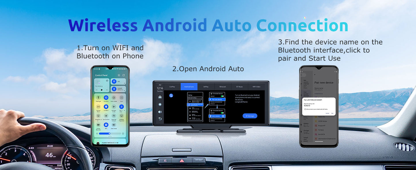 Modern Car Upgrade Dash Cam Touch Screen Car Stereo Rearview ESSGOO 10.26" 4K Wireless Apple Carplay Android Auto Dual Len Recorder Dashboard