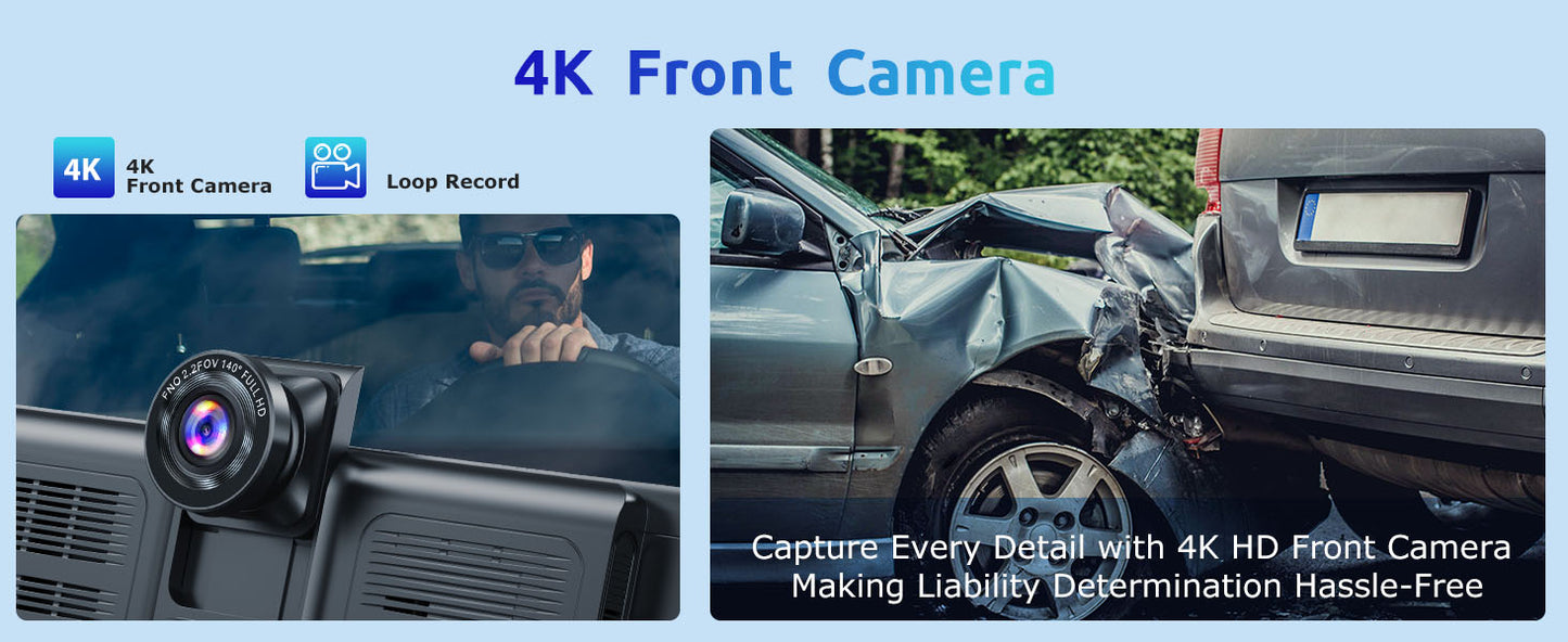 Modern Car Upgrade Dash Cam Touch Screen Car Stereo Rearview ESSGOO 10.26" 4K Wireless Apple Carplay Android Auto Dual Len Recorder Dashboard