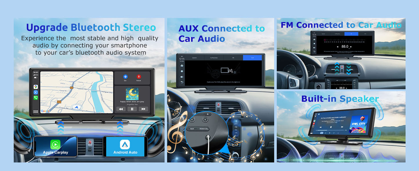 Modern Car Upgrade Dash Cam Touch Screen Car Stereo Rearview ESSGOO 10.26" 4K Wireless Apple Carplay Android Auto Dual Len Recorder Dashboard