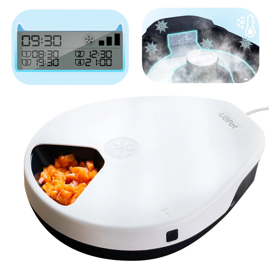 UBPET Automatic Cat/Dog Feeder Wet Food with Cooling, Semiconductor Refrigeration, with Timer, 5 Food Compartments for 330g Pet Food
