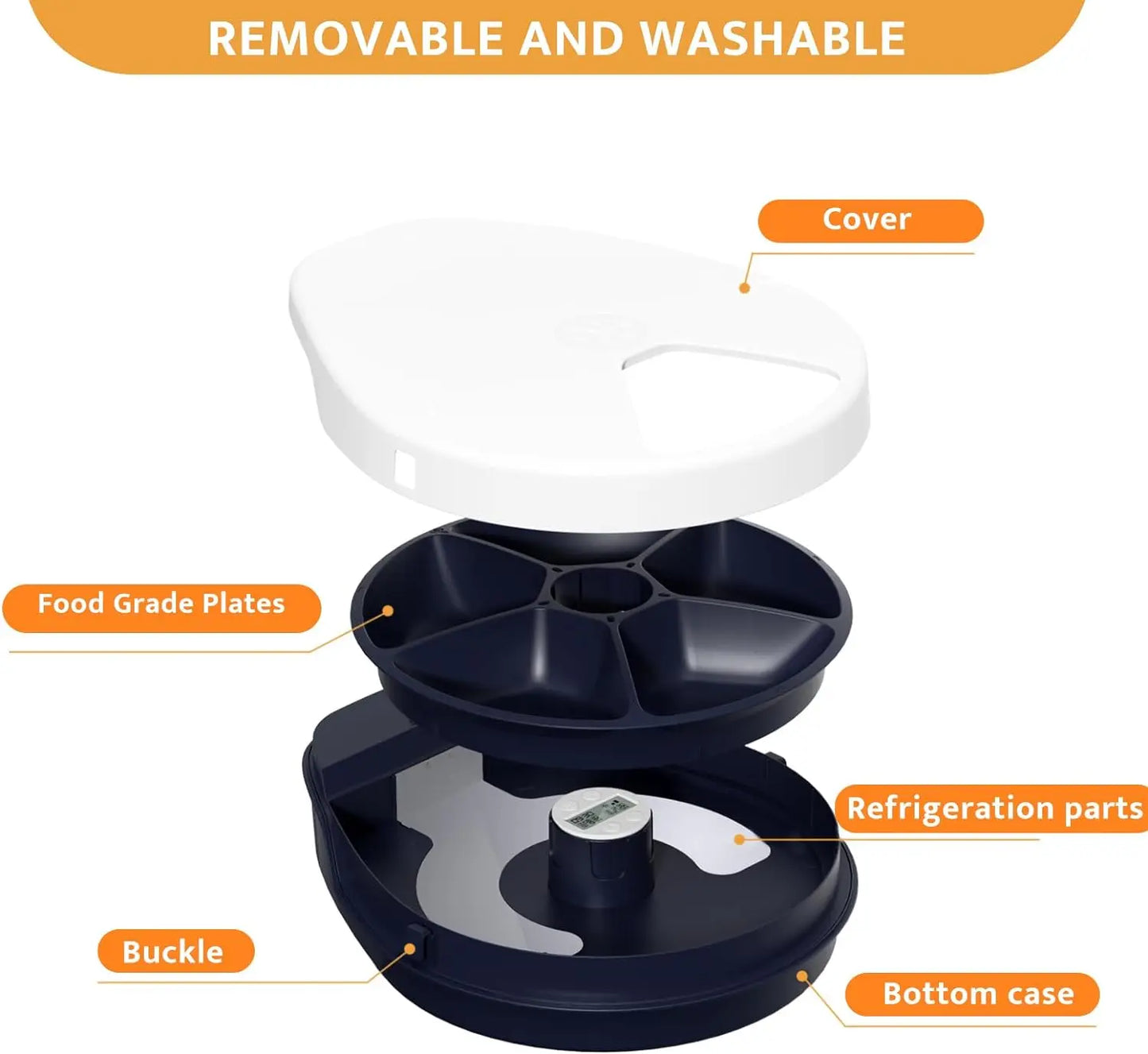 UBPET Automatic Cat/Dog Feeder Wet Food with Cooling, Semiconductor Refrigeration, with Timer, 5 Food Compartments for 330g Pet Food