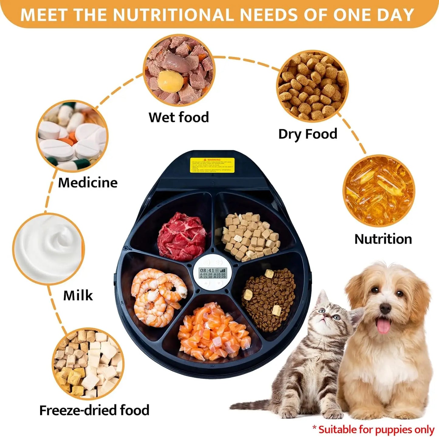 UBPET Automatic Cat/Dog Feeder Wet Food with Cooling, Semiconductor Refrigeration, with Timer, 5 Food Compartments for 330g Pet Food
