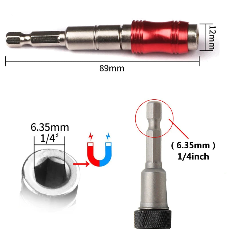Hex Magnetic Ring Screwdriver Bits Drill Hand Tools 1/4" Drill Bit Extension Rod Quick Change Holder Drive Guide Screw Drill Tip