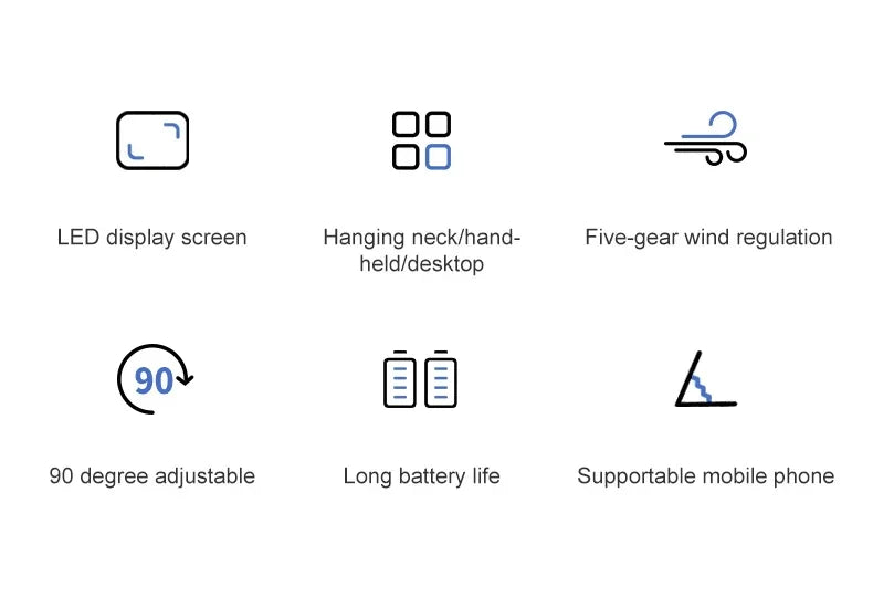 Handheld Mini Fan 3000mAh Foldable Portable Desk Outdoor Neck Hanging 5 Speed USB Rechargeable Fan Phone Stand Display Screen