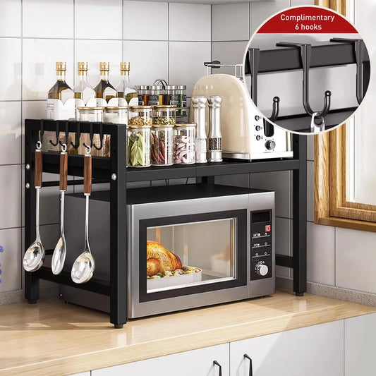 Expandable 42-64cm Microwave Shelf Organizer, Moisture And Rust Proof Microwave Countertop Organizer,Tableware Storage
