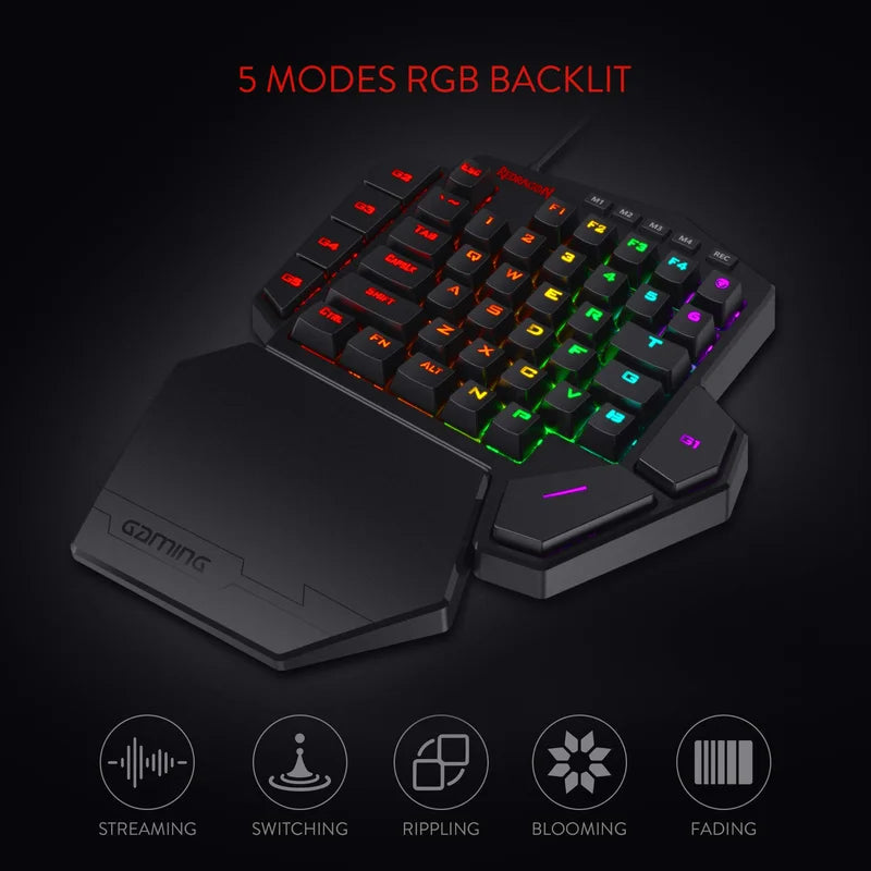 Redragon One-Handed RGB Mechanical Gaming Keyboard K585 DITI,Wrist Rest 42 Keys Type-C Professional Gaming Keypad Hot-Swappable