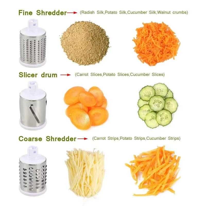 Kitchen Stainless Steel Manual Rotating Quick Vegetable/Cheese Slicer with 3 Sharp Stainless Steel Buckets Vegetable Cheese Chopper