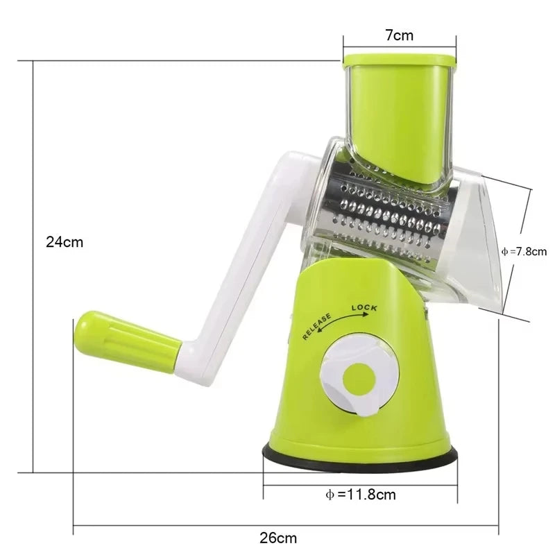 Kitchen Stainless Steel Manual Rotating Quick Vegetable/Cheese Slicer with 3 Sharp Stainless Steel Buckets Vegetable Cheese Chopper