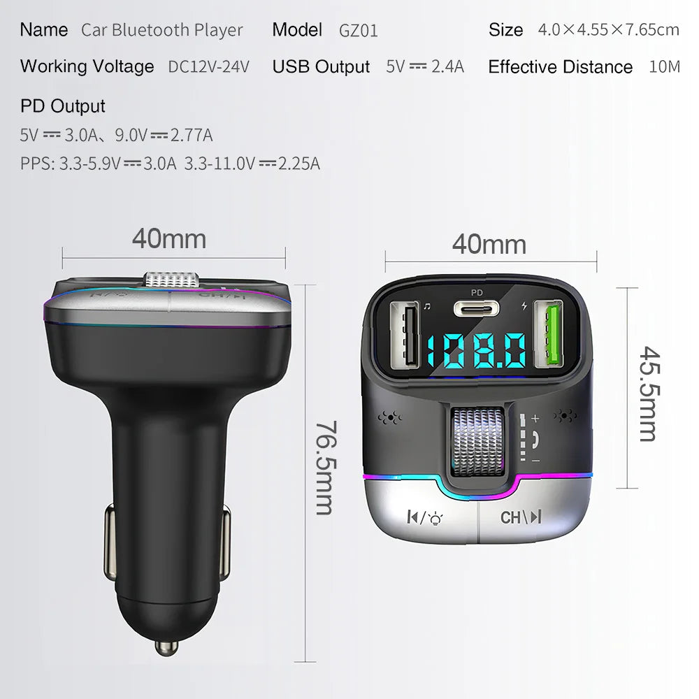 Bluetooth 5.3 Fm Transmitter Wireless No Car Bluetooth Solution Dual USB PD Adapter MP3 Player 3.1A Fast Charger Car Accessories