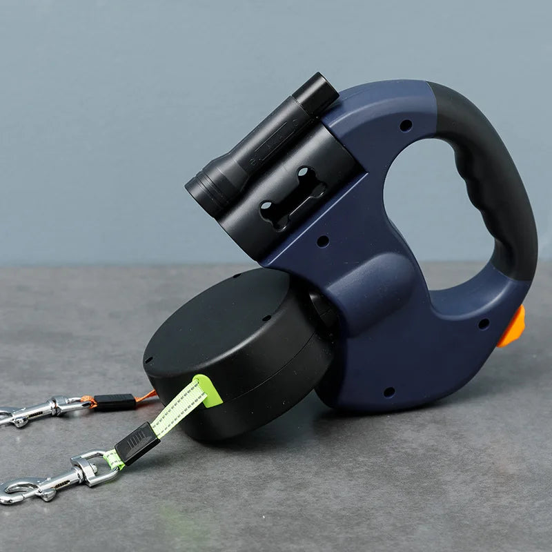 Pet Leash 3m LED Spotlight Dual Head Reflective with Automatic Extension and One Click Locking for Cat and Dog Leash