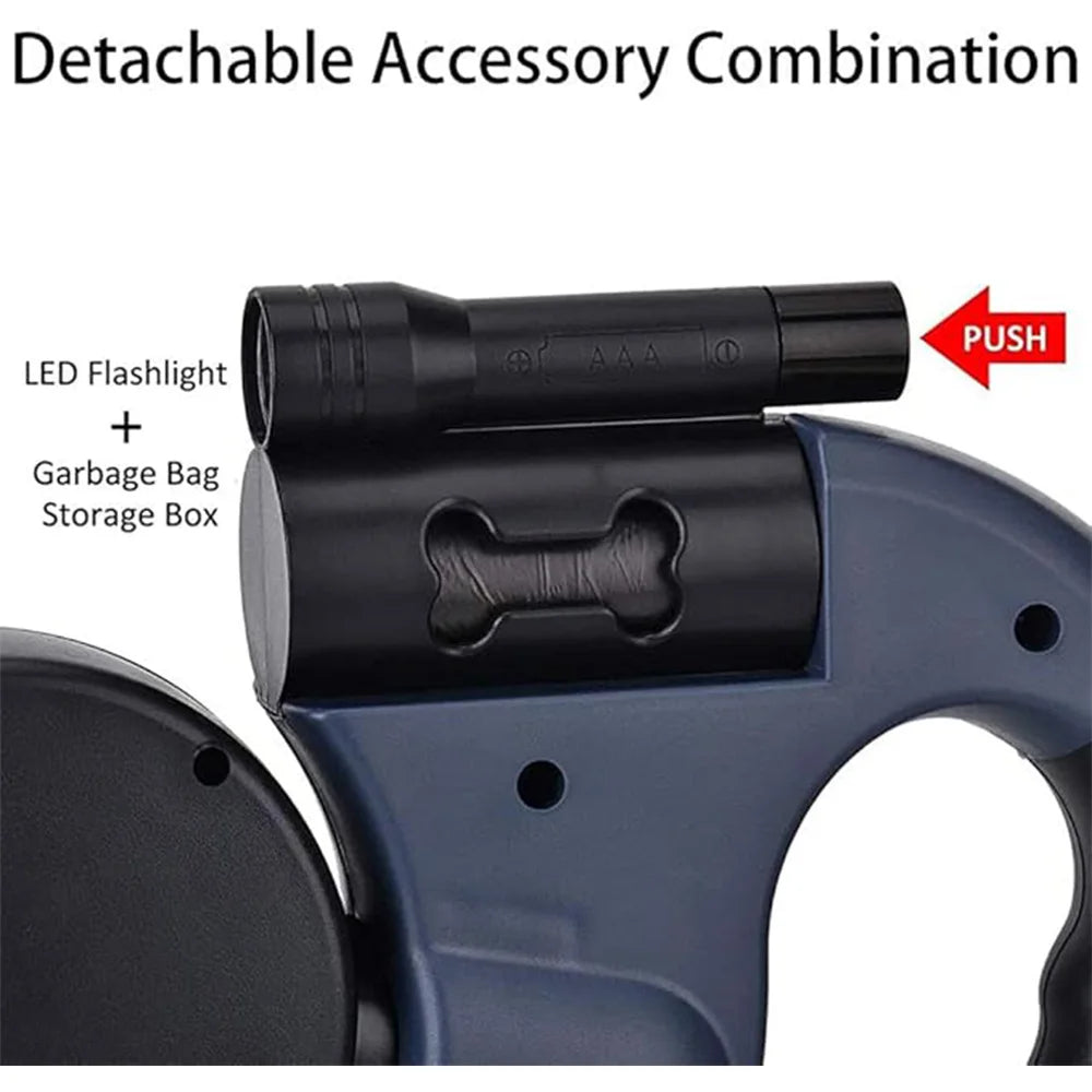 Pet Leash 3m LED Spotlight Dual Head Reflective with Automatic Extension and One Click Locking for Cat and Dog Leash