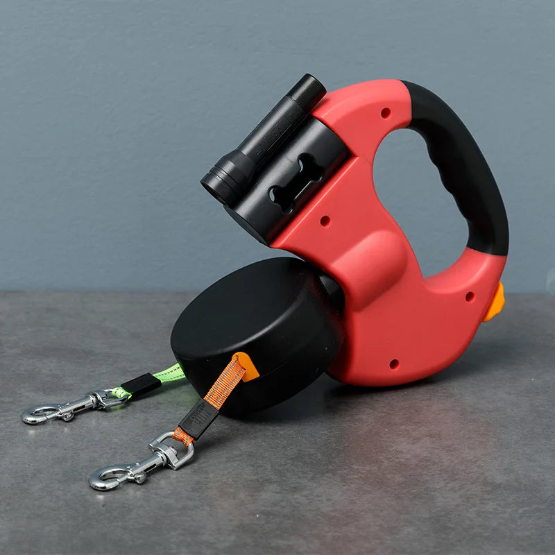 Pet Leash 3m LED Spotlight Dual Head Reflective with Automatic Extension and One Click Locking for Cat and Dog Leash