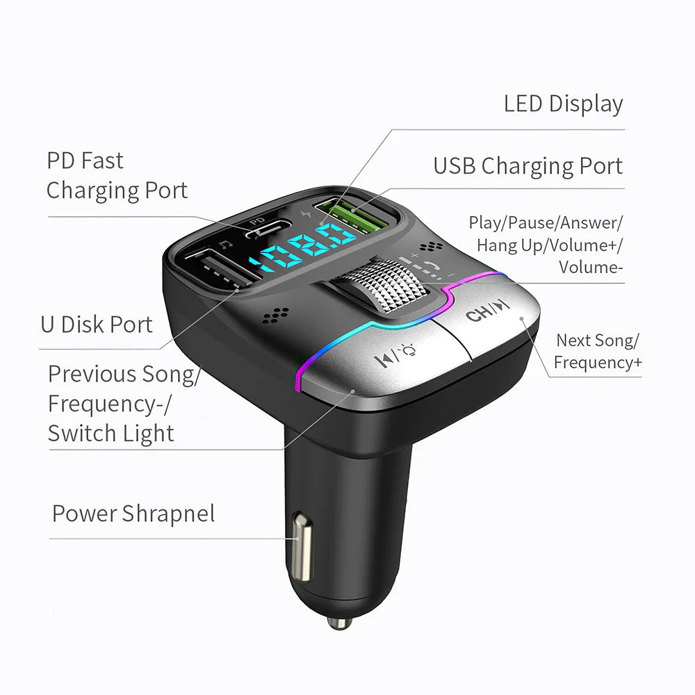 Bluetooth 5.3 Fm Transmitter Wireless No Car Bluetooth Solution Dual USB PD Adapter MP3 Player 3.1A Fast Charger Car Accessories