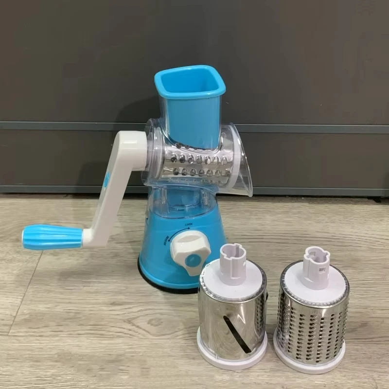Kitchen Stainless Steel Manual Rotating Quick Vegetable/Cheese Slicer with 3 Sharp Stainless Steel Buckets Vegetable Cheese Chopper