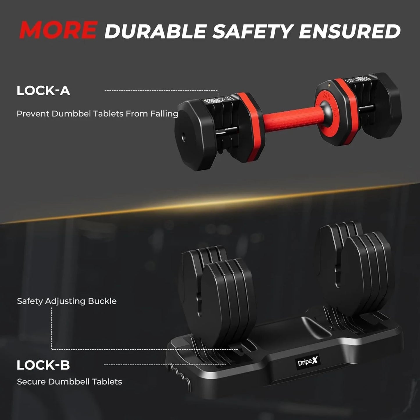 Adjustable Dumbbells Set, 24.5kg Dumbbell Weights Pair for Men and Women, Anti-Slip Handle with Safety Locking Mechanism