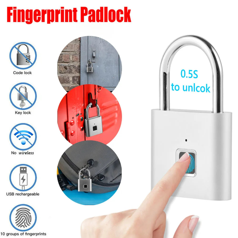 Smart Home Fingerprint Lock Fingerprint Padlock Door Lock Waterproof Keyless USB Rechargeable House Locker