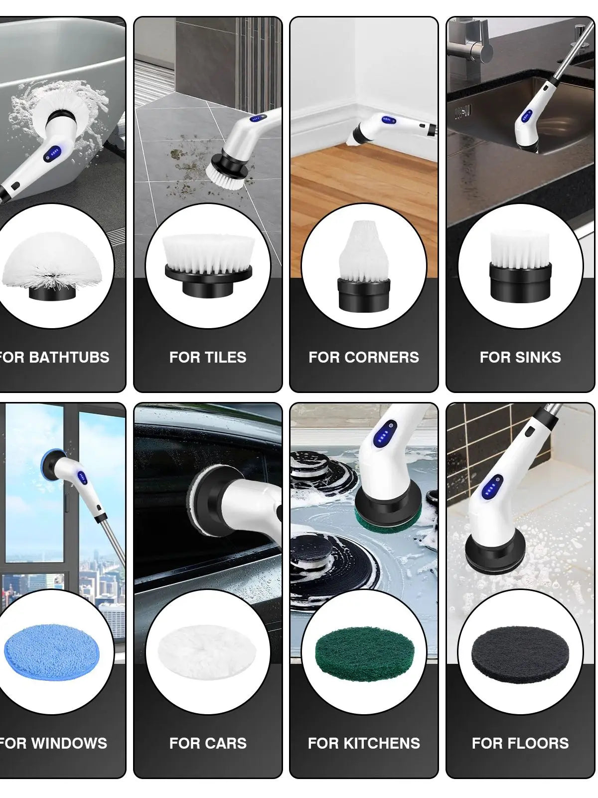 DayPlus Cordless Electric Cleaning Brush 10-in-1 Multifunctional Spin Scrubber Kitchen Bathroom Cleaning Brush Rotary Cleaner
