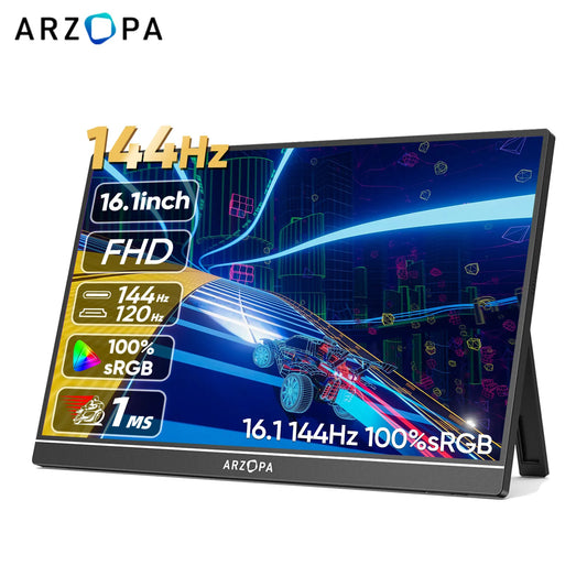 Portable Monitor Gaming ARZOPA 16.1 inch 100% sRGB 144Hz Laptop Display with Type C Mini HDMI For PS/Steam/Deck/Switch/PC/Mac