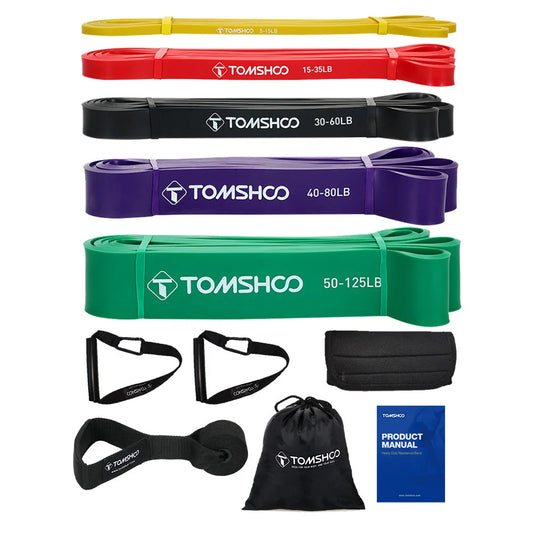 Portable Workout Pull Up Assist Bands Set Resistance Loop Bands 5 Packs Powerlifting Exercise Stretch Bands with Door Anchor and Handles