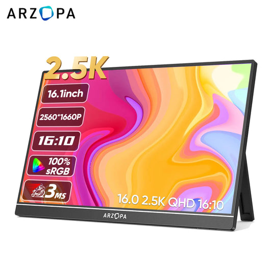 Portable Monitor ARZOPA 16inch 2K  16:10 IPS Screen with Type C Mini HDMI Second Display for MAC/Laptop/PC/Xbox/PS4/5/Switch,Z1RC