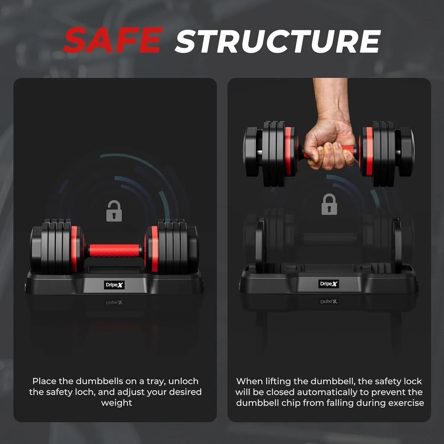 Adjustable Dumbbells Set, 24.5kg Dumbbell Weights Pair for Men and Women, Anti-Slip Handle with Safety Locking Mechanism