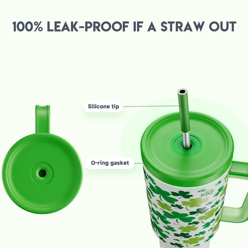 Thermal Bottle Cold/Hot Meoky 40oz Tumbler Handle Straw Multiple Prints Stainless Steel Bottle Thermos Coffee Cup Portable Vacuum Insulated Car Mug