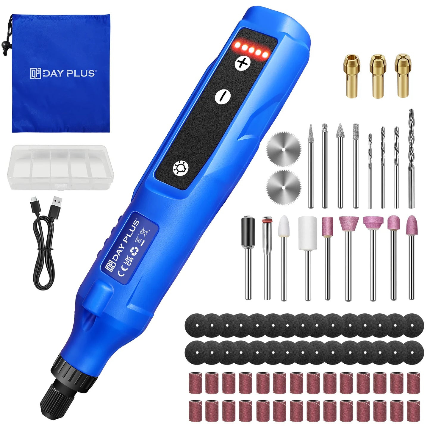Cordless Cutting/Grinding Rotary Tool DayPlus,1.5Ah 5-Speed, LED Power Multi Tool 80Pcs Accessories Kit for Carving, Polishing, Sanding, Drilling