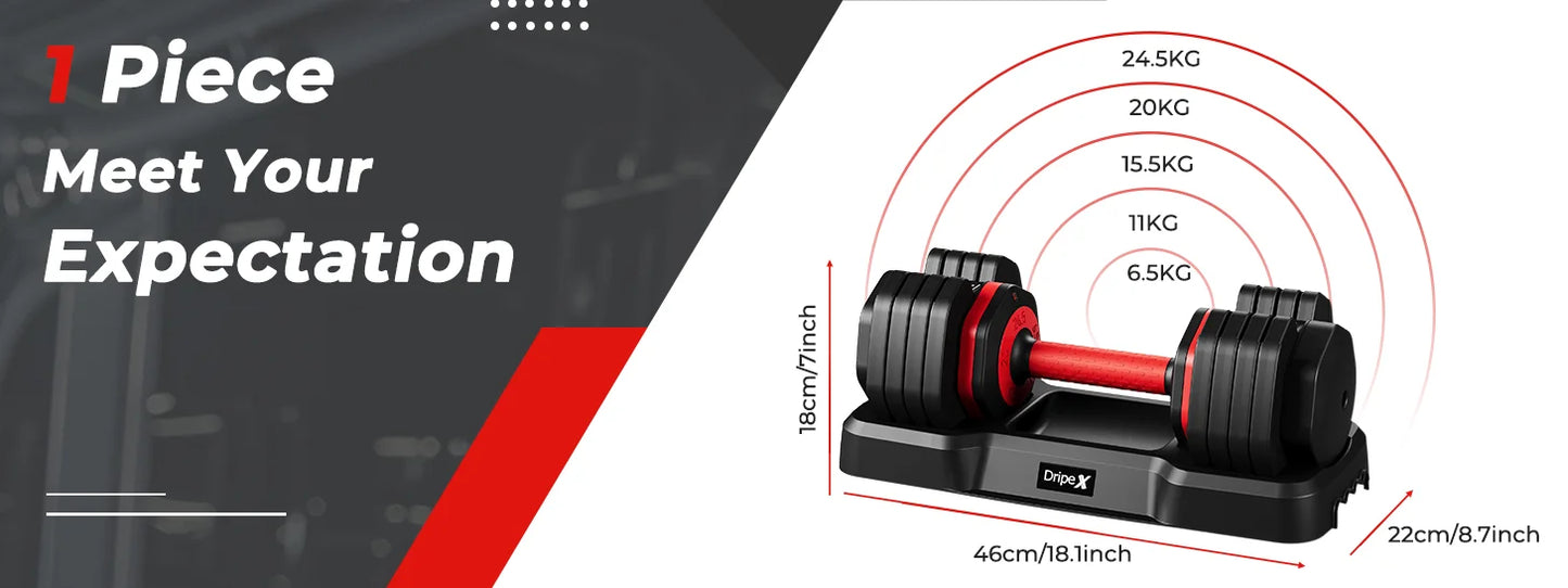 Adjustable Dumbbells Set, 24.5kg Dumbbell Weights Pair for Men and Women, Anti-Slip Handle with Safety Locking Mechanism
