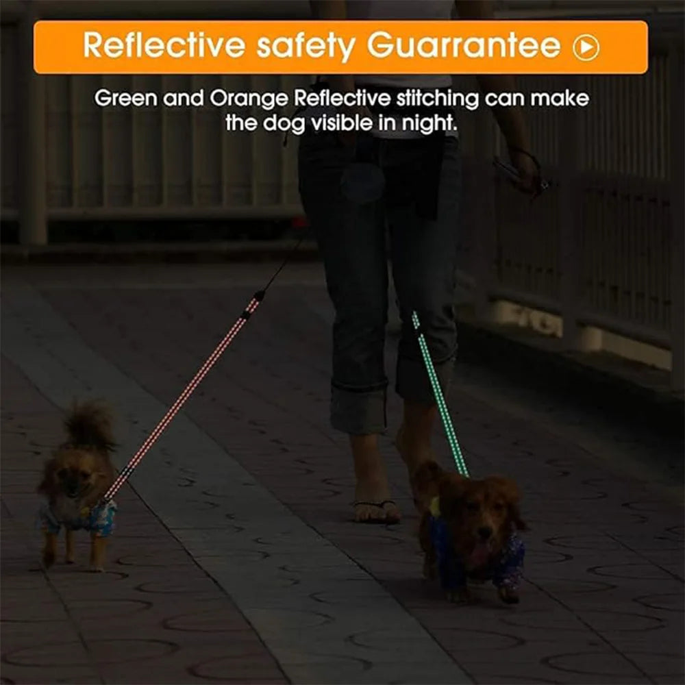 Pet Leash 3m LED Spotlight Dual Head Reflective with Automatic Extension and One Click Locking for Cat and Dog Leash