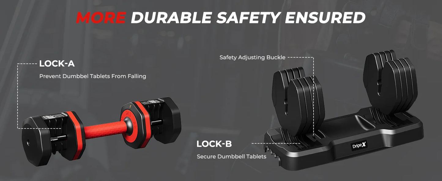Adjustable Dumbbells Set, 24.5kg Dumbbell Weights Pair for Men and Women, Anti-Slip Handle with Safety Locking Mechanism