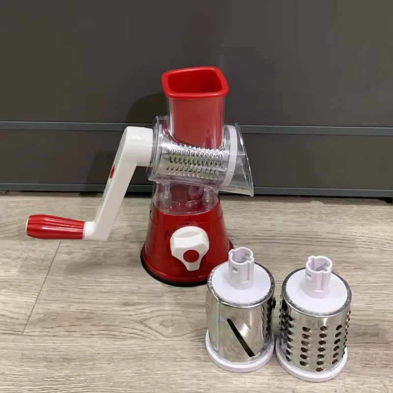 Kitchen Stainless Steel Manual Rotating Quick Vegetable/Cheese Slicer with 3 Sharp Stainless Steel Buckets Vegetable Cheese Chopper