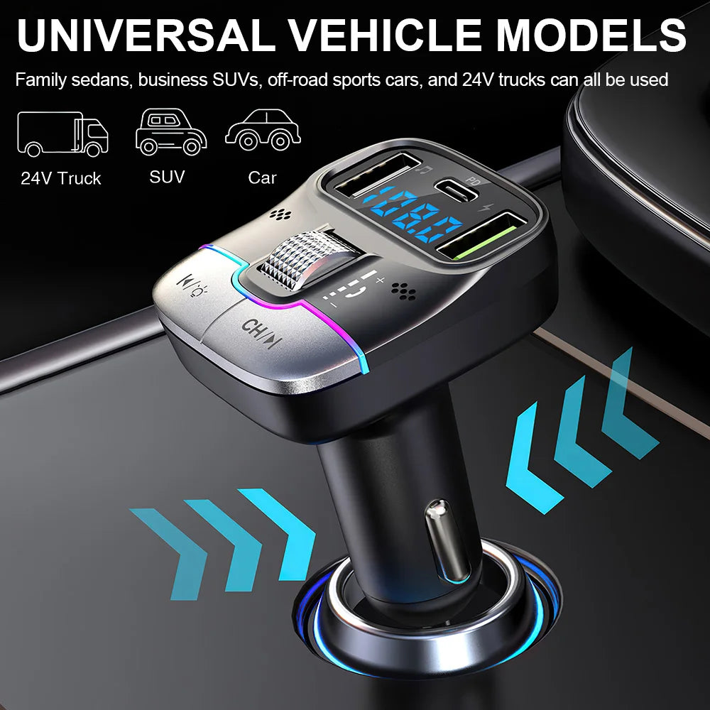 Bluetooth 5.3 Fm Transmitter Wireless No Car Bluetooth Solution Dual USB PD Adapter MP3 Player 3.1A Fast Charger Car Accessories