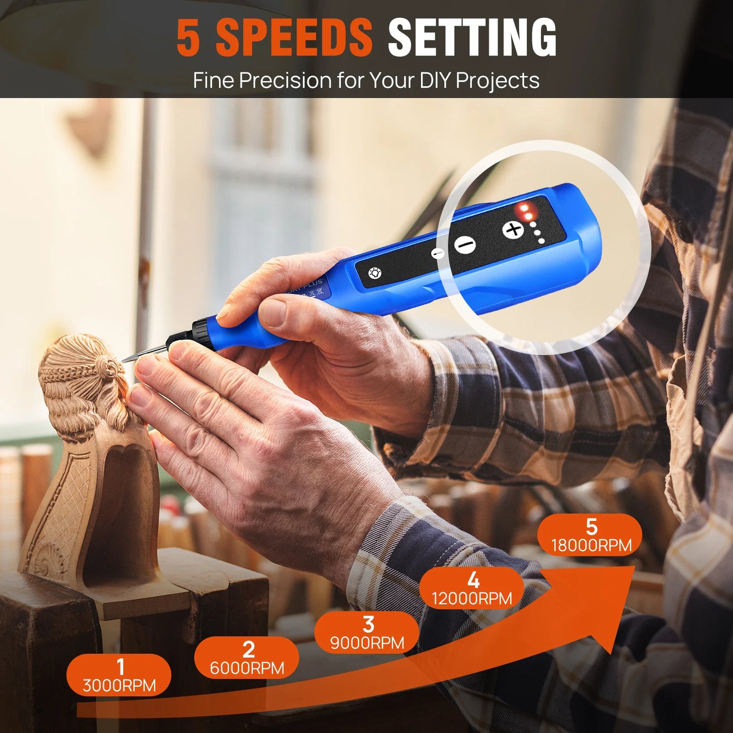 Cordless Cutting/Grinding Rotary Tool DayPlus,1.5Ah 5-Speed, LED Power Multi Tool 80Pcs Accessories Kit for Carving, Polishing, Sanding, Drilling