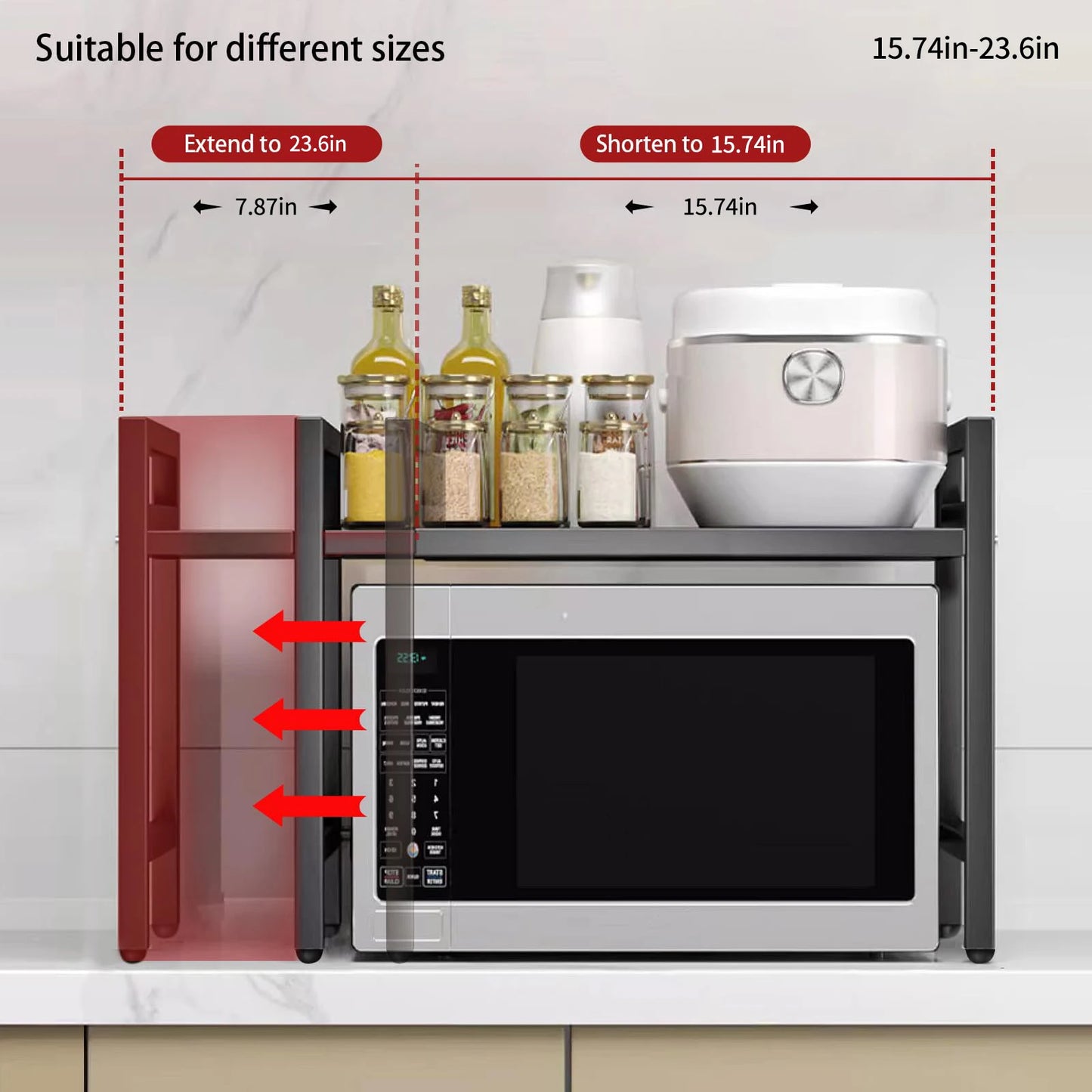Expandable 42-64cm Microwave Shelf Organizer, Moisture And Rust Proof Microwave Countertop Organizer,Tableware Storage